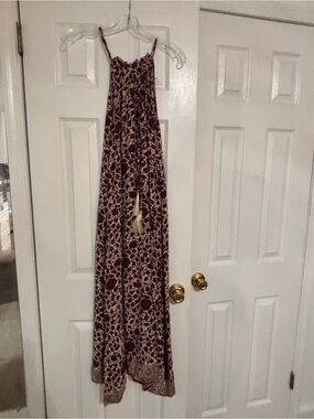 Natalie Martin Burgundy and Beige Printed Maxi dress